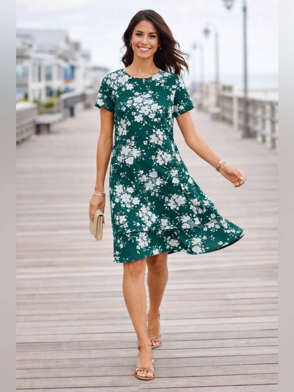 J JILL Wearever Floral Dress L Stretch Jersey Career Casual Travel Comfy Summer